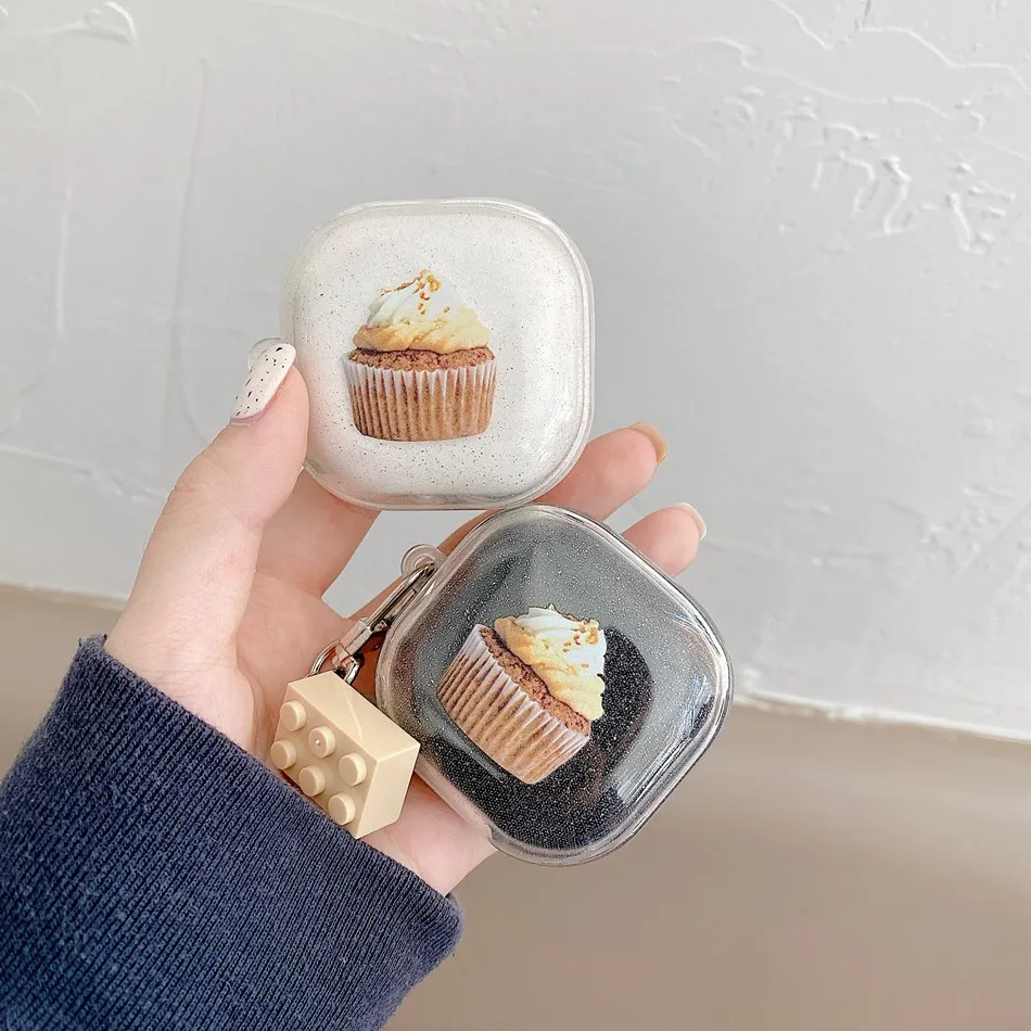 

Милый блестящий чехол с подвеской в виде торта для Samsung Galaxy buds 2 / buds live /buds PRO, чехол для наушников, прозрачный мягкий силиконовый чехол