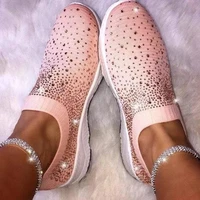hot women flats sneakers crystal fashion bling casual slip on sock trainers winter walking shoe zapatillas mujer