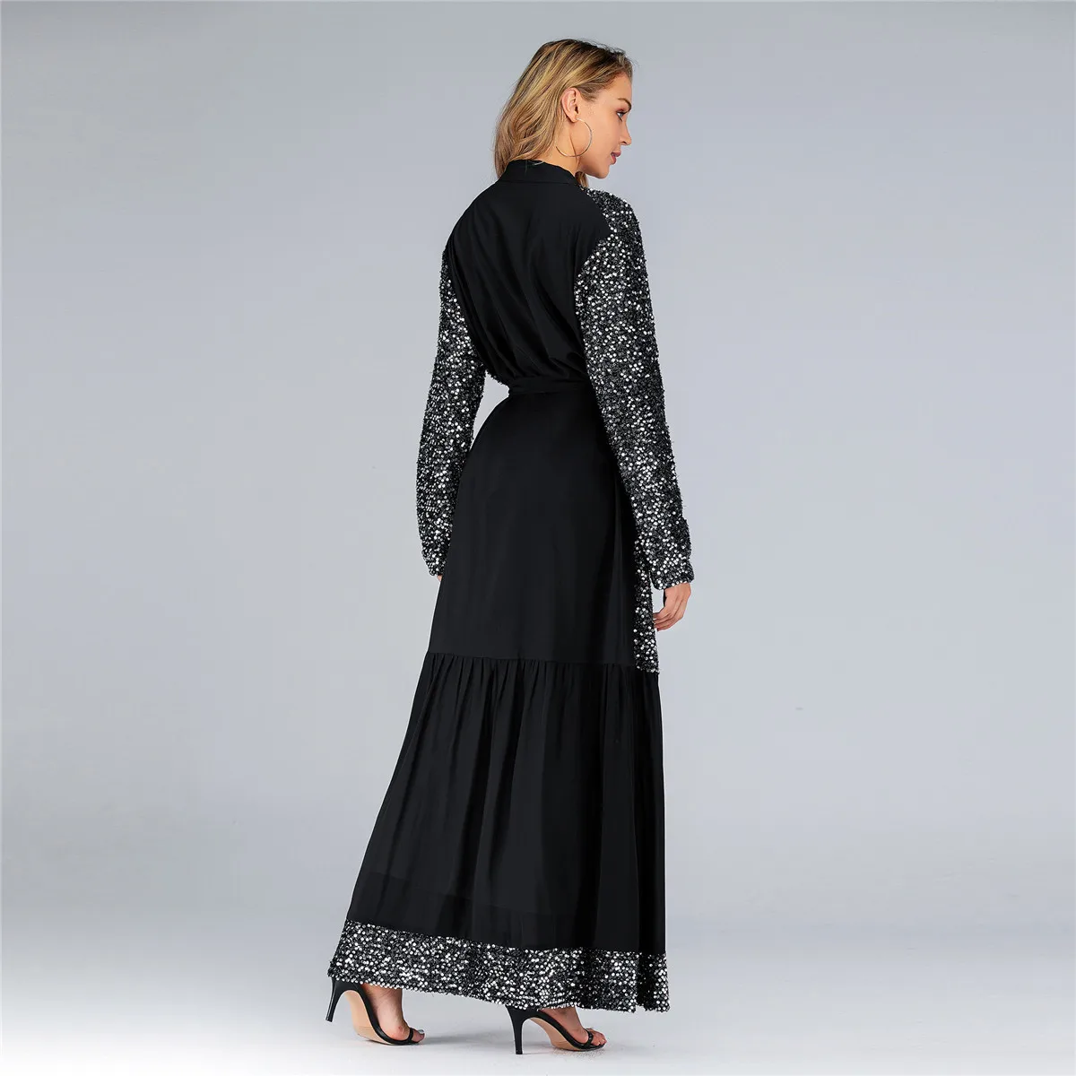 Мусульманское платье абайя для женщин Caftan кимоно Jubah Sequins открытая Абая на