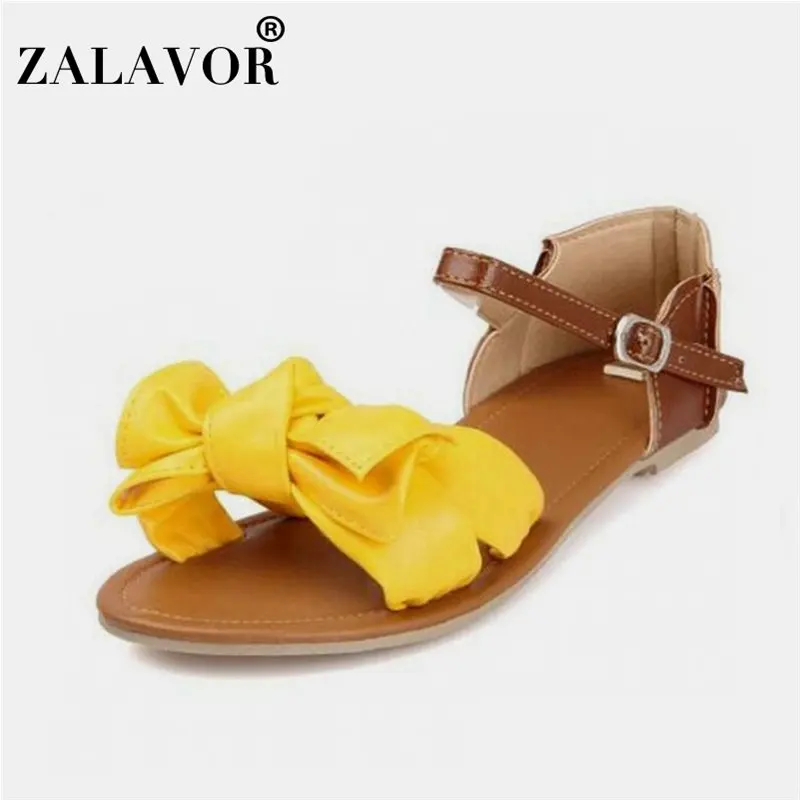 ZALAVOR/женские сандалии в богемном стиле с бантом на плоской подошве ремешком