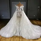 Роскошные иллюзионные нарукавники Свадебные платья с длинными рукавами и жемчужной аппликацией Свадебные платья занавески с круглым вырезом Свадебное платье