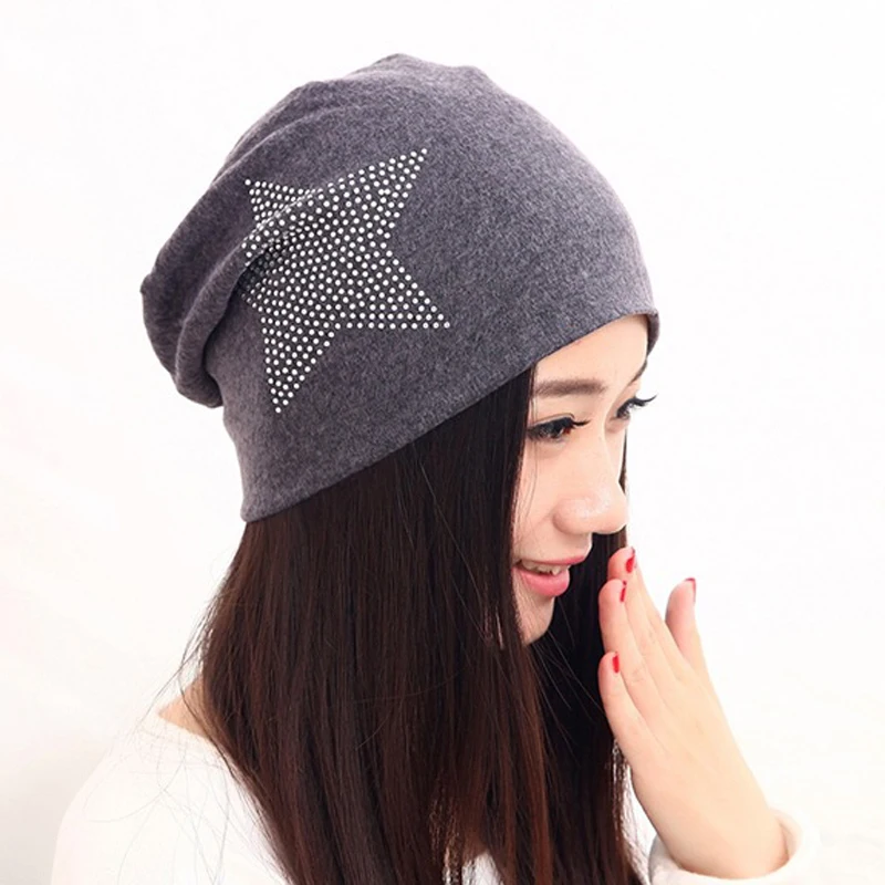 ELIfashion Модные Стразы Блеск Шапки Для женщин Зимняя вязаная Кепки s Big Star эластичный Для женщин шляпа Женская хлопковая Кепки 5 цветов