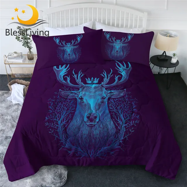BlessLiving Deer Quilt Cover Set Whitetail Comforter Crown Branch Summer Bedspreads 3d Print Graphic Animal Colchas Cute Blanket 1