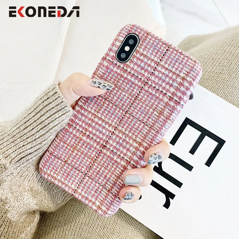 EKONEDA розовый клетчатый теплый тканевый чехол для iPhone 11 Pro Max XR девочек 7 6S 8 Plus X XS |