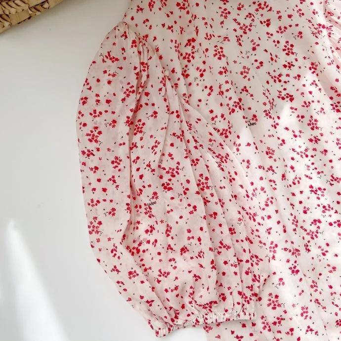 

Retro Strawberry Floral Print Half Sleeve Stand Collar Dress 2021 Summer New Lantern Sleeve Dress For Women