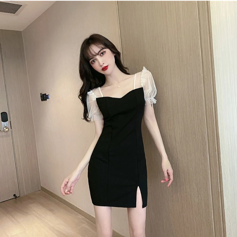 

Summer 2021new Women's Clothing Temperament Waist-Controlled Hip Split French Retro Dress Hepburn Wind Black Dress