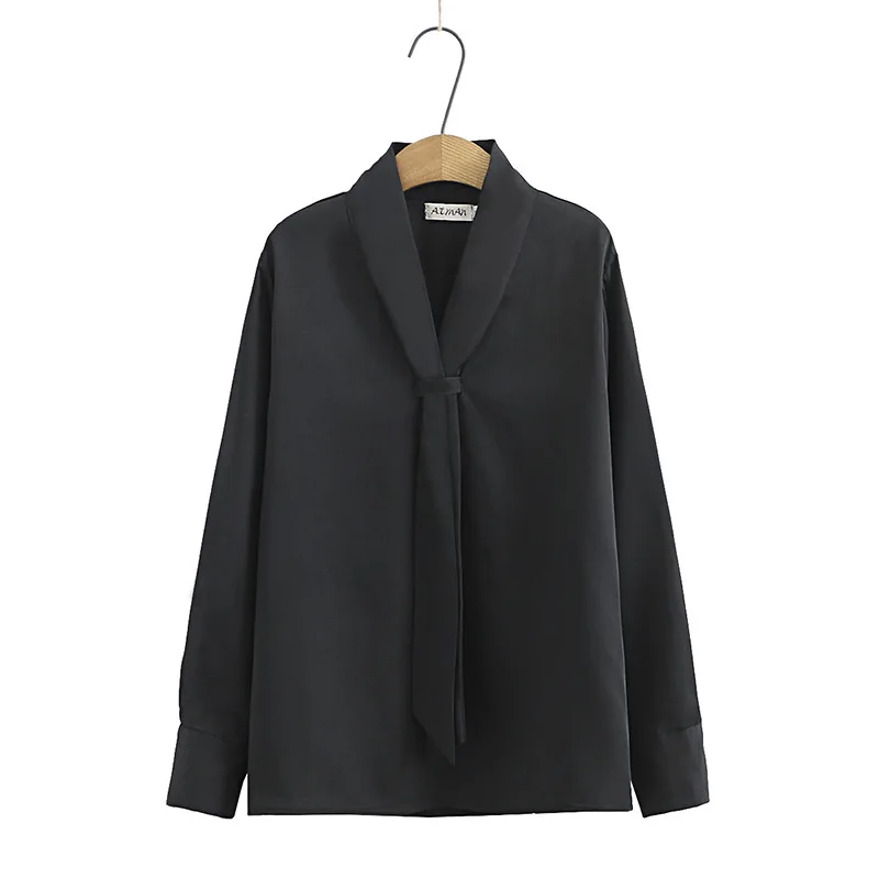 

Spring 2021 Women Shirt Plus Size Fashion Casual Clothes Female Tops Scarf Collar Solid Camisa De Las Mujeres