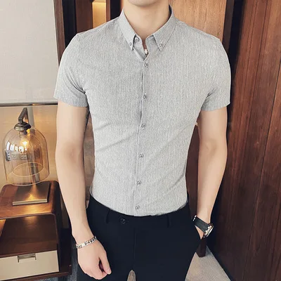 Рубашка мужская в тонкую полоску с коротким рукавом Корейская версия лето 2020 |