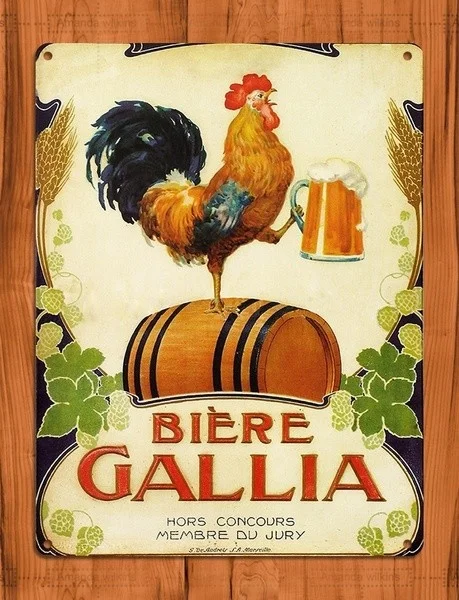 

Novelty Sign TIN SIGN "Biere Gallia" Beer Chien Rooster Bar French Wall Decor