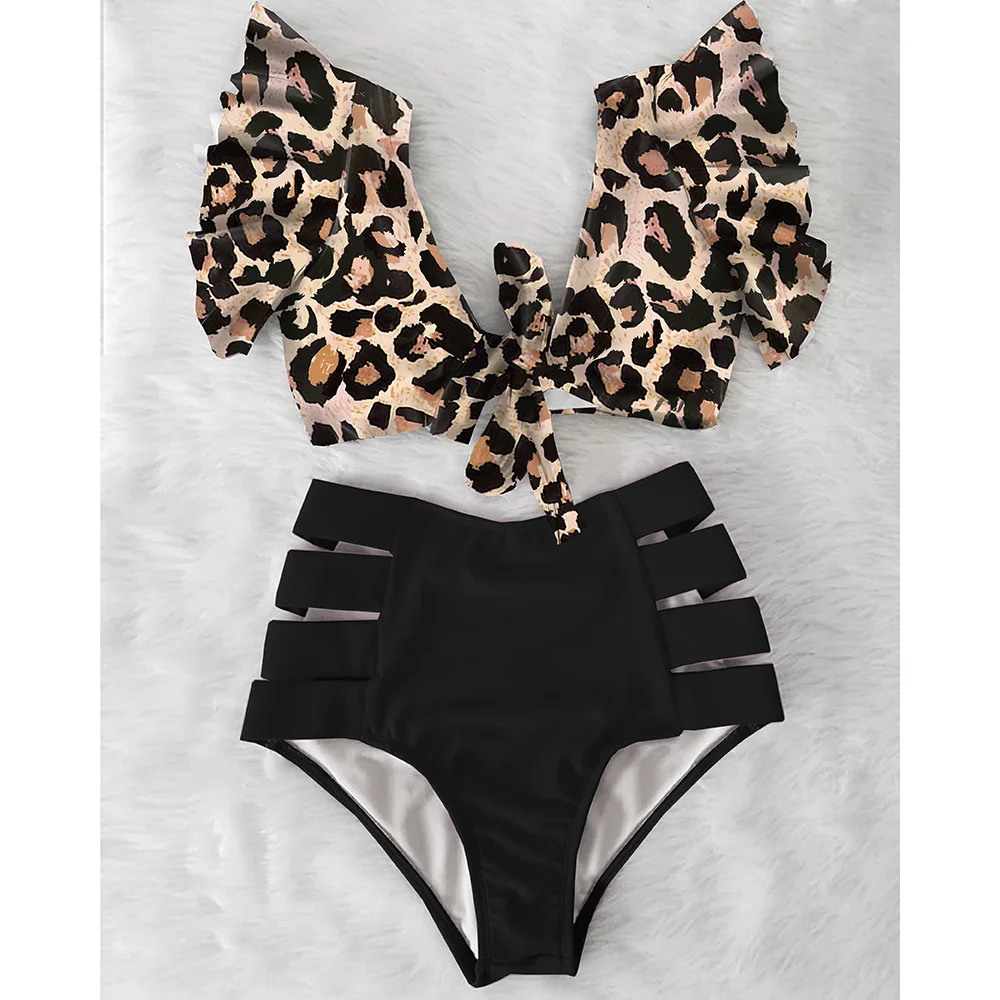 

Sexy Bikinis 2021 New Double Shoulder Ruffle Bikini Set High Waist Swimwear Women Swimsuit V-Neck Bathing Suit Beach Wear Swim