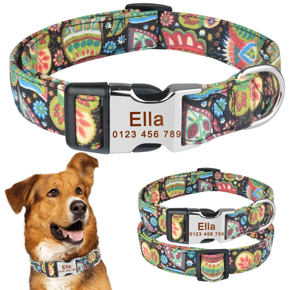 

AiruiDog Adjustable Personalised Dog Collar Pet Custom Engraved NameTag ID Collars S M L