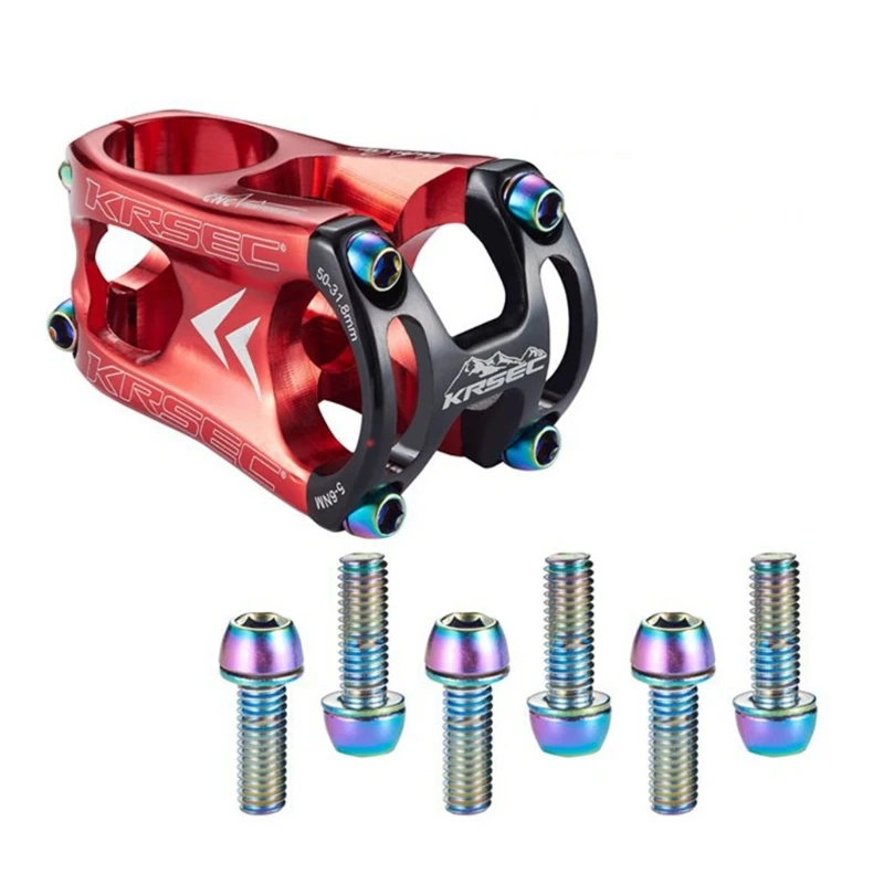 6pcs MTB Road Bike Stem Screws M5/M6 Bicycle Handlebar Titanium Plated Bolts with Washer Cycling Accessories | Спорт и развлечения