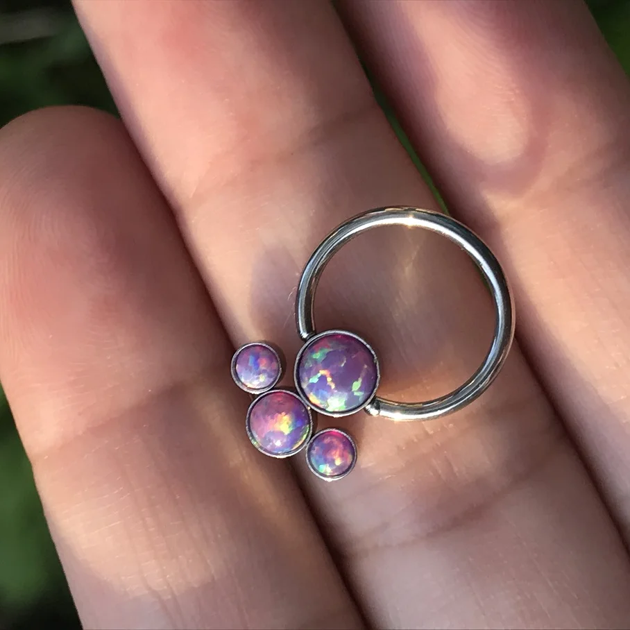 Женская Новинка 16 Калибр (1 2 мм) кольцо из нержавеющей стали с опалом для пирсинга