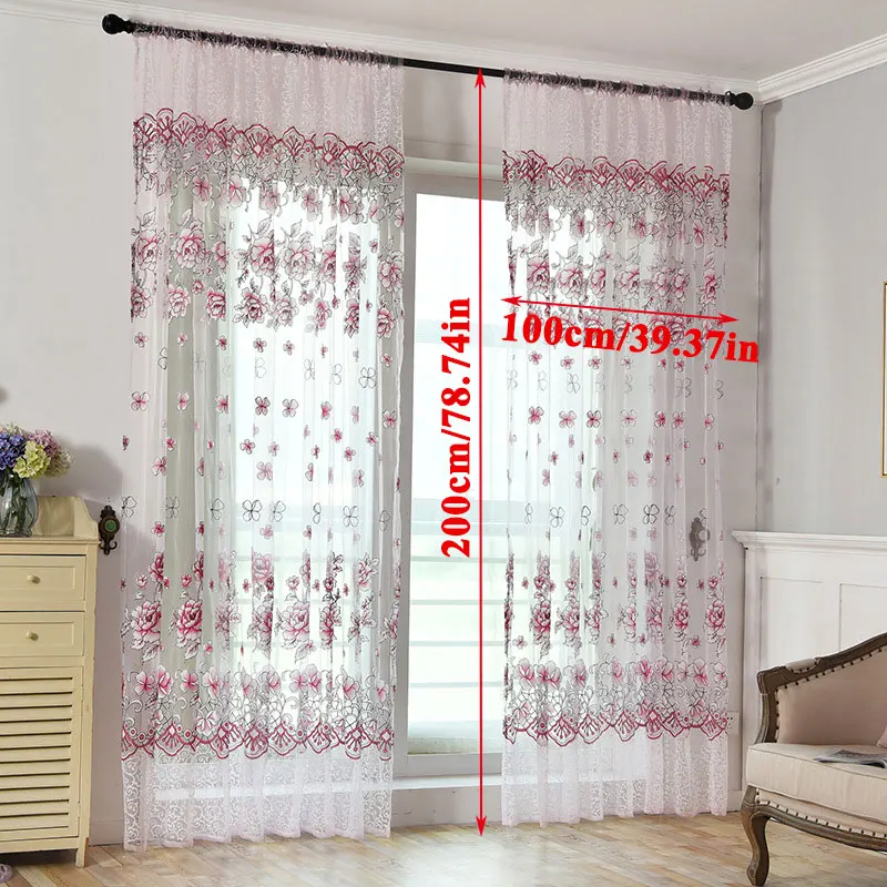 

Fashion Wear Rods Voile Window Curtain For Children Room Living Room Curtain Floral Pattern Sheer Voile Panel Drapes Curtains