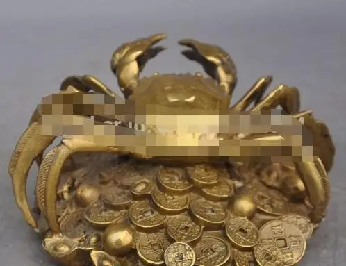 YM 305 Chinese fengshui copper brass wealth yuanbao money coin sea Crab lucky statue | Дом и сад