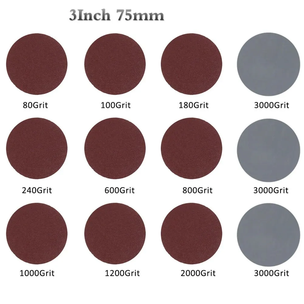

20pcs 3in/75mm 40~3000Grit Sander Discs Sandpapers Hook And Loop Sanding Discs Abrasives Tools For Metal Wood Car Polishing
