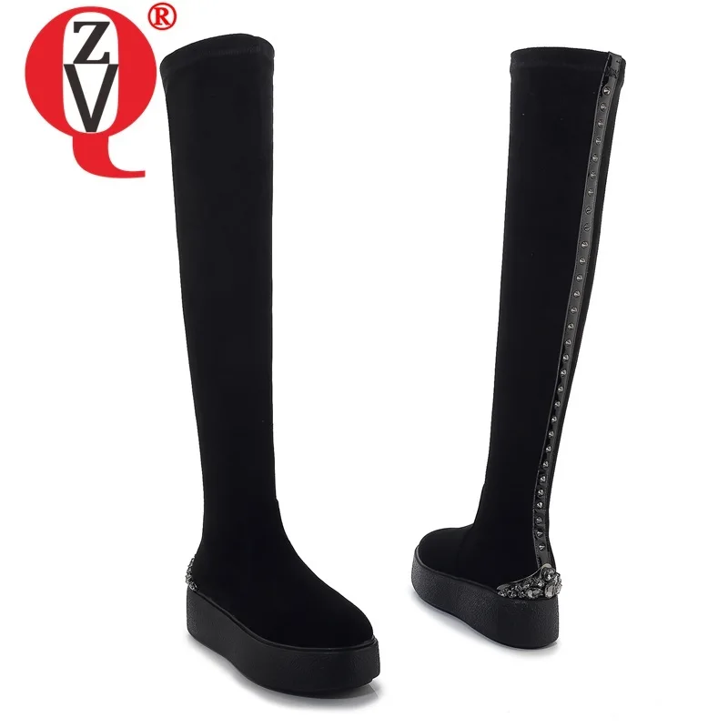 ZVQ winter newest fashion over knee boots outside comfortable high heels platform crystal kid suede women shoes drop shipping