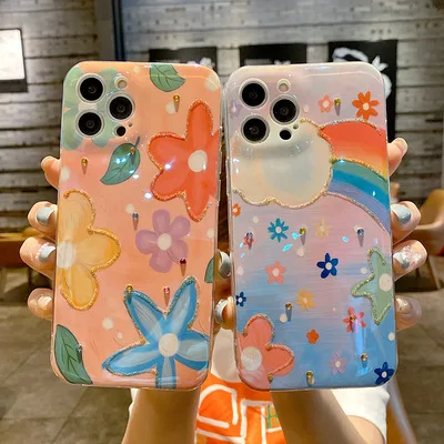 

Flower Phone Case For Lovers Couples Apple Tide Women Fall-Proof Soft Cover Beautiful Phone Case Exquisite 2021 Style