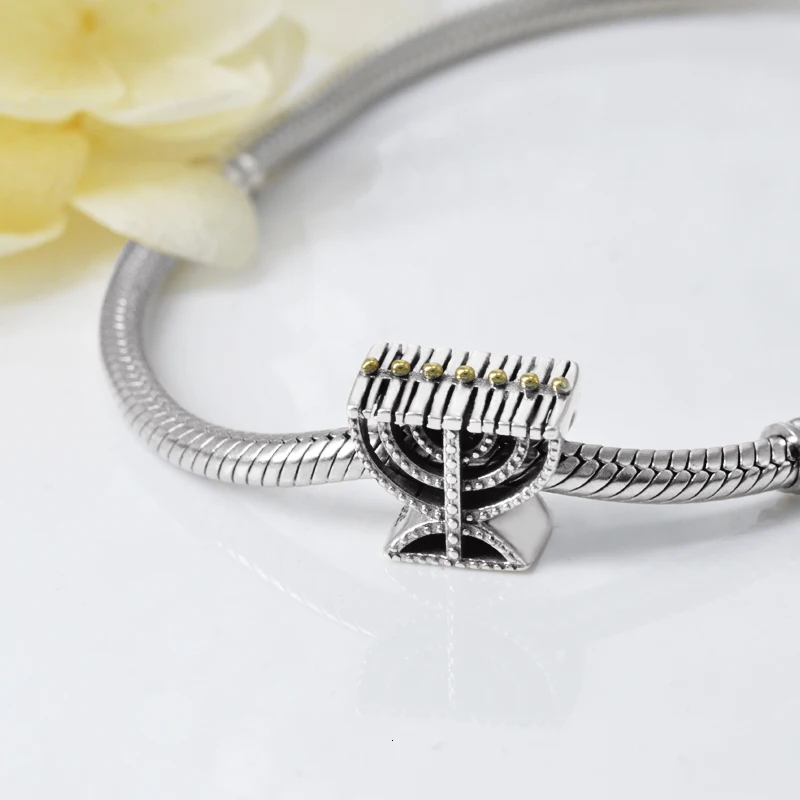 StrollGirl, Стерлинговое серебро 925, menorah, амулеты, религиозные, иудейские, Полые бусины, подходят для Пандора, браслет для женщин, модное ювелирное изделие, подарок