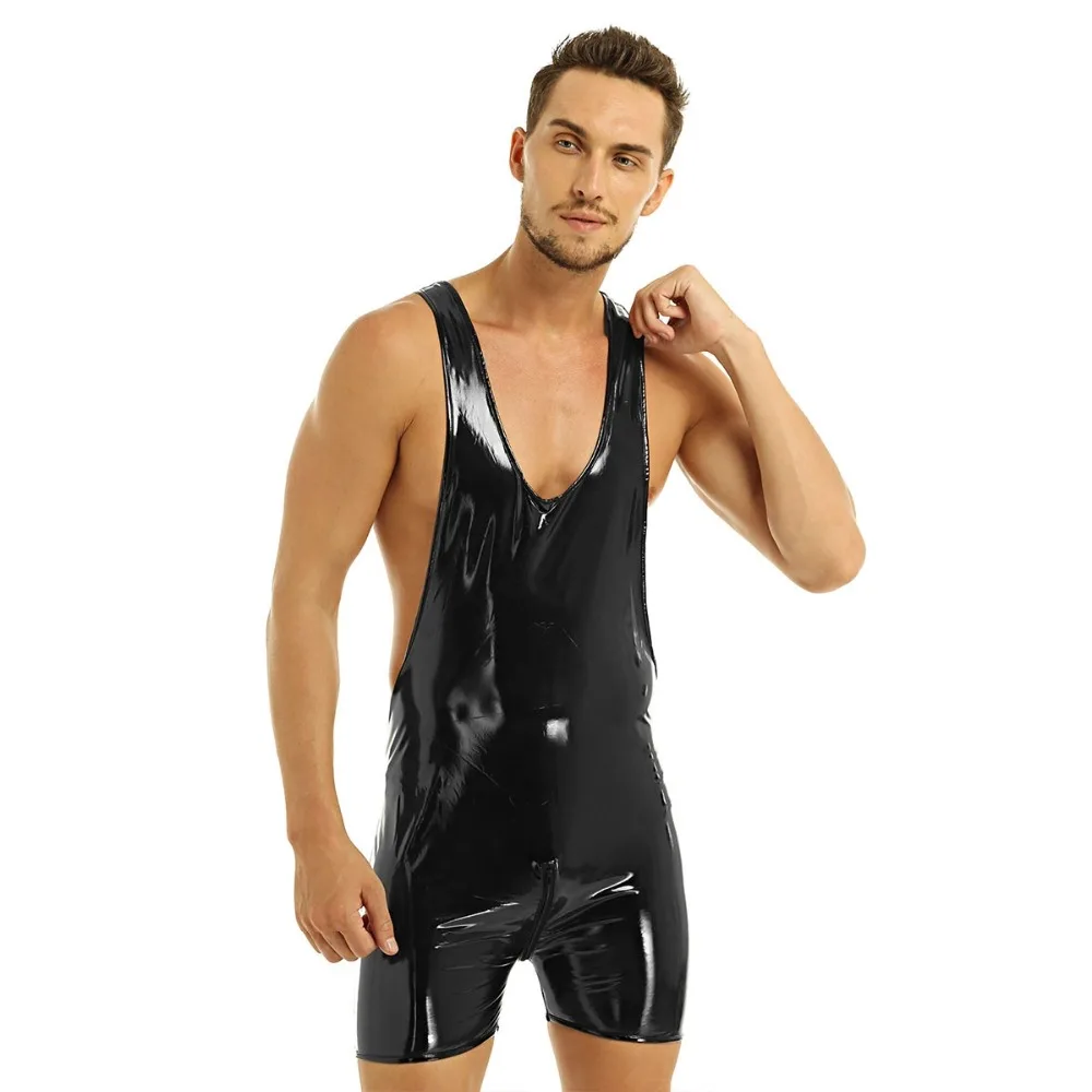 Гей купальники мужские стринги купальник Wetlook женское белье из лакированной кожи боди молния промежность купальник мужской купальник