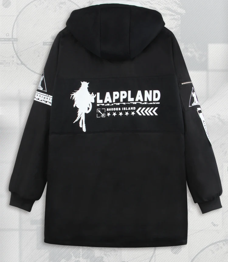 Game Arknights cosplay costume fake two piece long hoodie women Rhodes Island Long Trench Coat Guard Lappland Cosplay Jacket men |