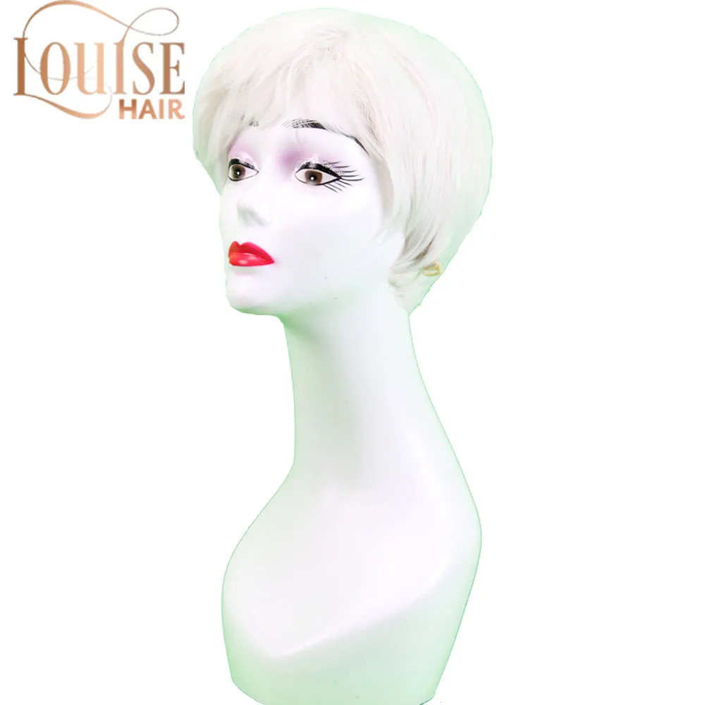 Парик Луиз волос для женщин короткий парик пожилых Синтетические серые и белые