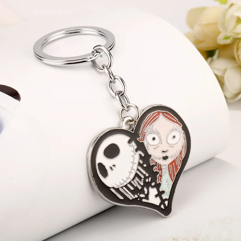 

Movie Jewelry Luminous Keychain Sally Jack Skellington Heart Coffin Enamel Keyring Skull Skeleton Car Key Chain Christmas Gifts