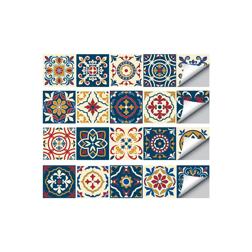 

Amazon European retro color blue tile sticker kitchen DIY splicing creative stickers cross-border waterproof moisture-proof wall