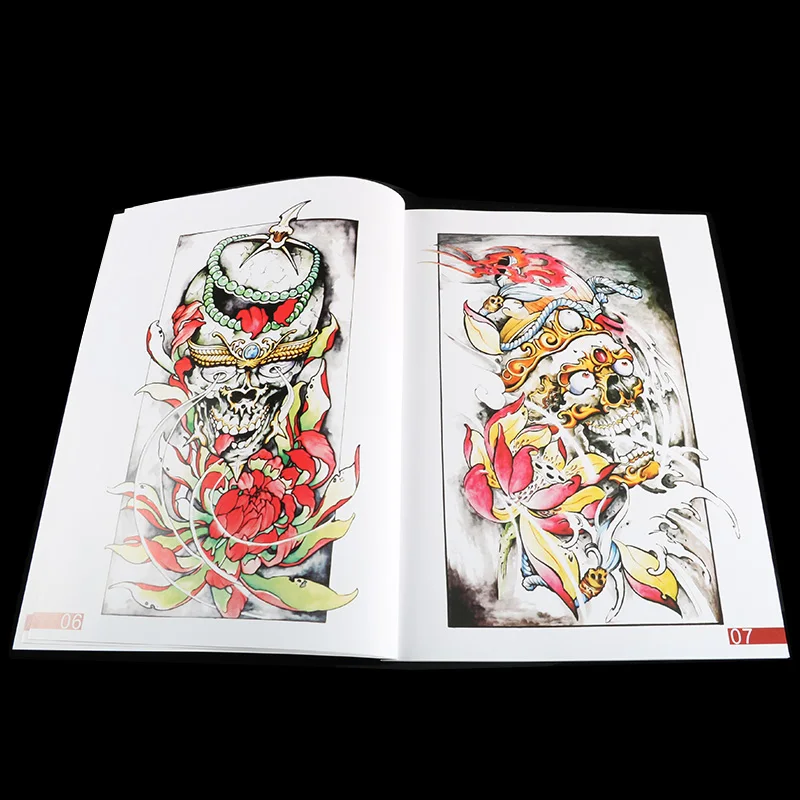 Тату-книжка с рисунком дракона черепа призрака цветной эскиз рисунок дизайн