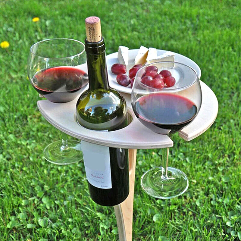 

2023 Portable Outdoor Wine Table Wooden Picnic Wine Glass Racks For Garden Lawn Beach With Stable Base Camping Supplies