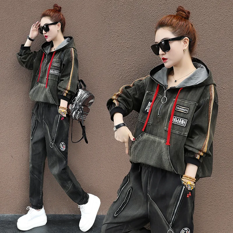 Джинсовый костюм женский комплект из двух предметов Vetement Femme 2019 Chandal Mujer 2 Piezas