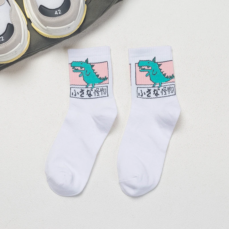 white dinosaur CHAOZHU японский swag мультфильм Динозавр пекарь молоко посылка для женщин девочек забавные носки повседневные уличные хип-хоп Модные женские harajuku - Цвет: white dinosaur