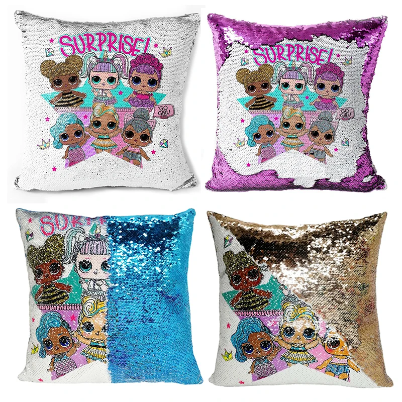 

Pillowcase lol doll surprise Cushion Cover New Two-color Sequin Child Bedroom Sofa Anime Figure Pillowcase 40x40cm