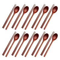 20pcs long handle wooden spoon and chopsticks set flatware reusable tableware combination utensils for eating food