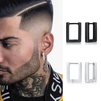 geometry square shape hoop huggie earrings for men stainless steel dainty earring