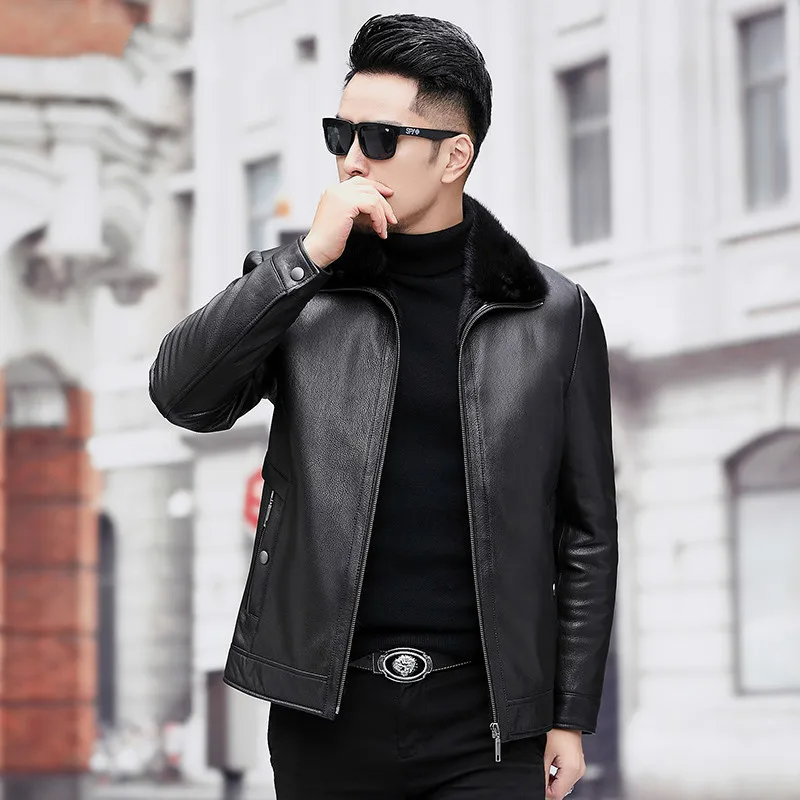 Мужская шуба из натуральной норки зимняя куртка козьей кожи мужские теплые