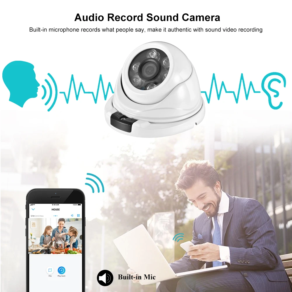 

AZISHN Audio H.265 4MP 5MP wide angle IP Camera Metal microphone IP66 P2P XMEye Network Dome Security CCTV Cam DC 12V/48V PoE