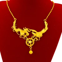 classic chinese dragon phoenix pendant 14k gold necklace for bridal womens wedding jewelry water wave chain necklace female