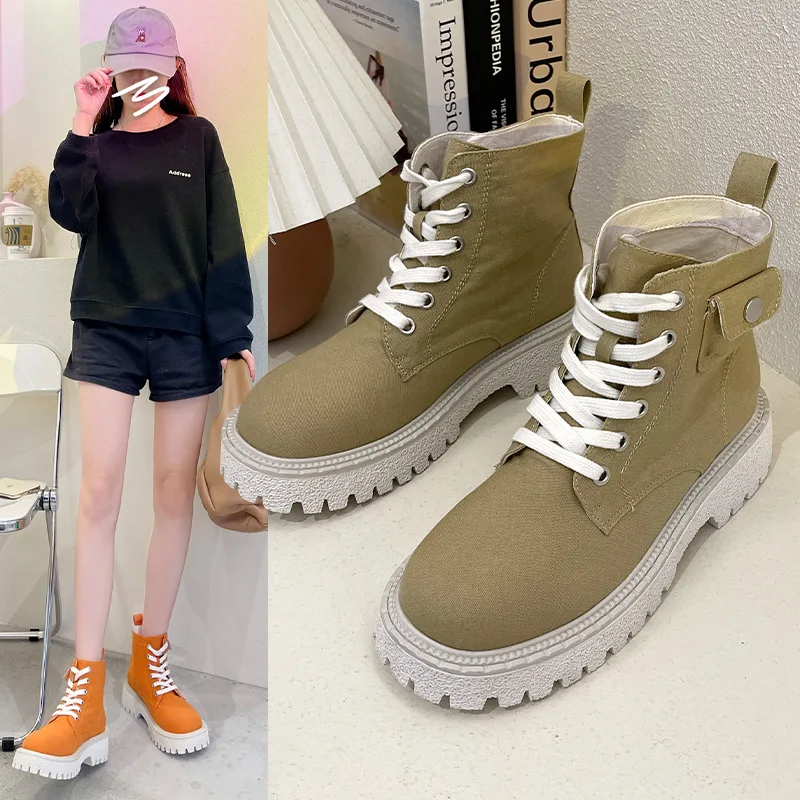 

Women's Boots Autumn 2021 New Women's Round Toe Thick-soled Student Platform Short Boots Women's Warm Boots Platform Shoes