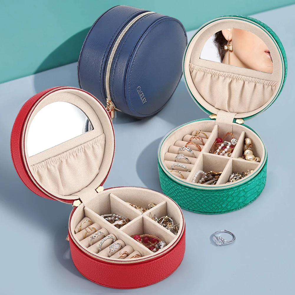 

Jewelry Organizer Box for Earrings Necklace Rings Bracelet Portable PU Leather Jewelry Case with Zippers Mirror Dropshipping