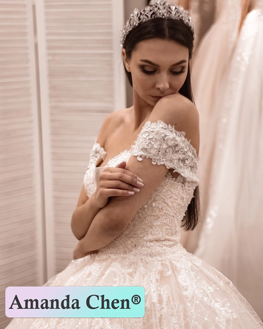 Сексуальные новые кружевные аппликации бальное платье свадебное 2019 на