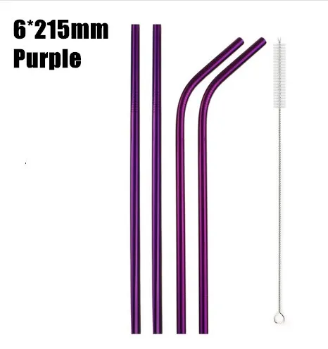 4pcs purple 4/8 шт. многоразовый металлический питьевой соломы Высокое качество 304 Нержавеющая сталь красочные черный металлическая соломинка с чистящая щетка 215*6 мм - Цвет: 4pcs purple