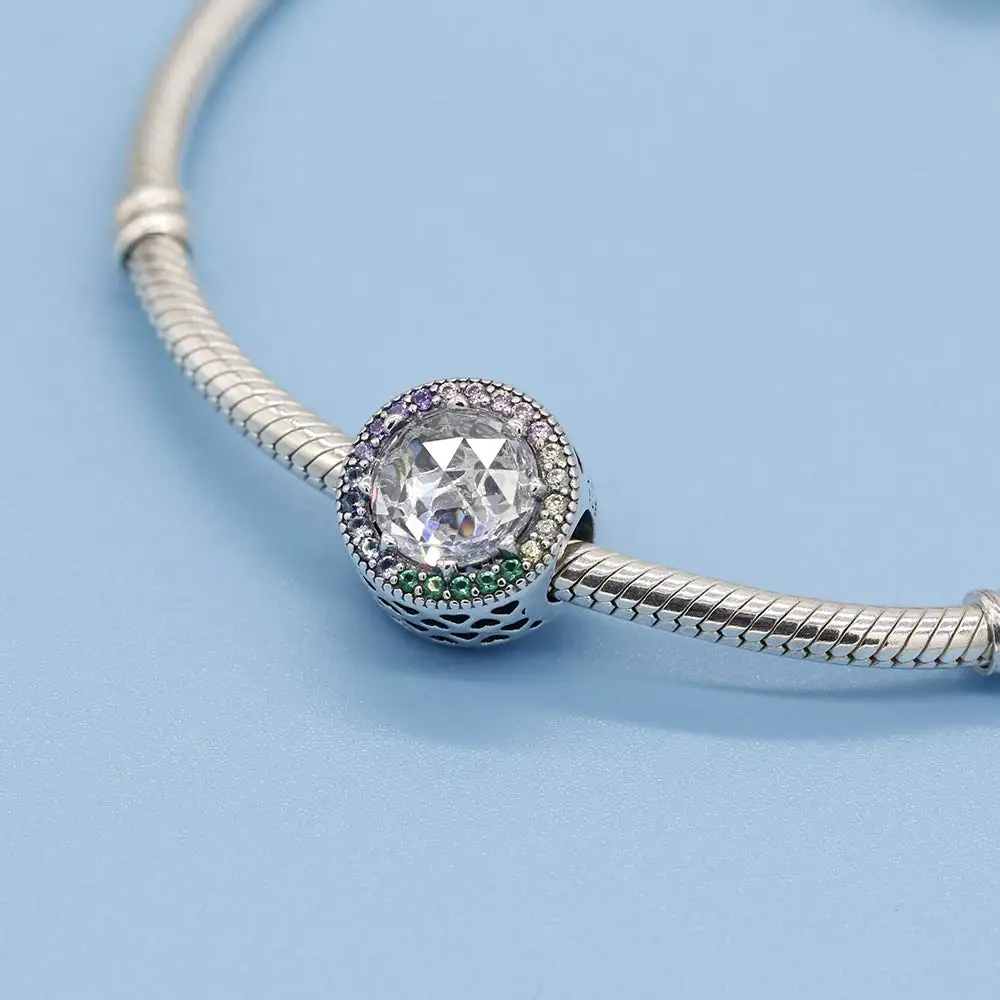 Оригинальный браслет Pandora из стерлингового серебра 925 пробы сверкающий Радужный