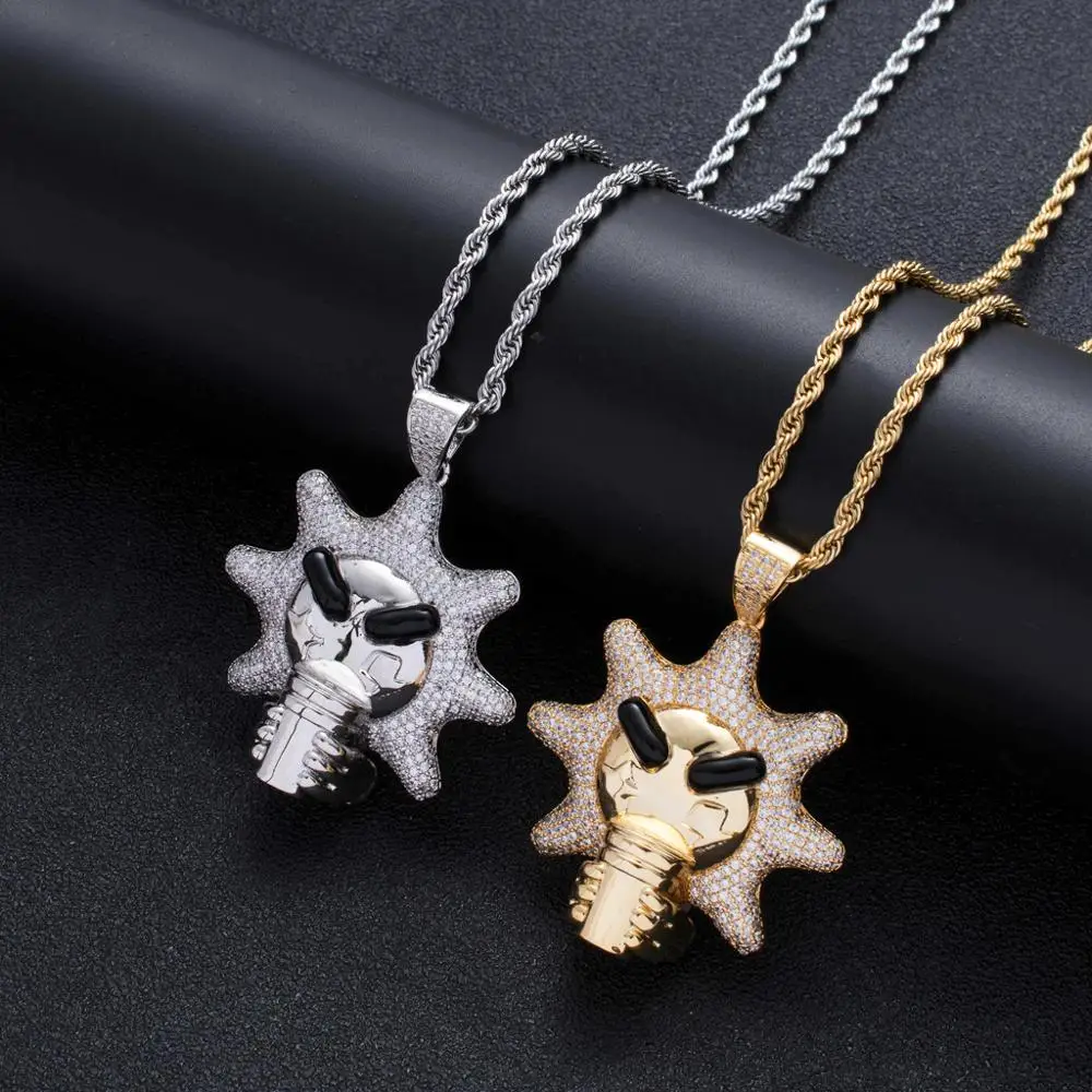 

Cool Micro Pave CZ Stone Little Sun Drinking Water Pendant Rope Chain Necklace Hip Hop Jewelry Men's Iced Out Pendant Homme
