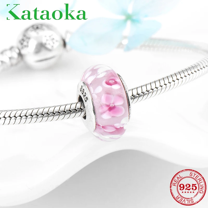 Бусина-Шарм из серебра 100% пробы с розовыми цветами | Украшения и аксессуары