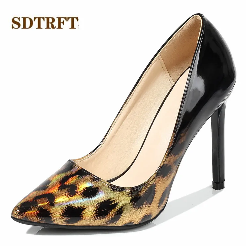 SDTRFT женские туфли лодочки с острым носком 11 см на тонком каблуке леопардовым