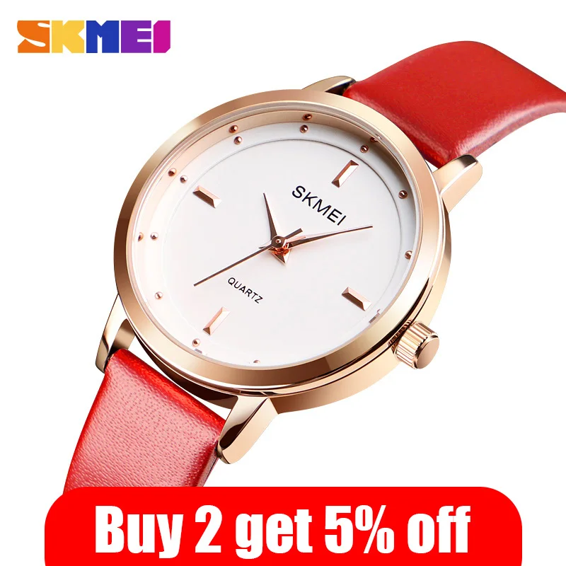 Часы SKMEI женские кварцевые с кожаным ремешком модные водонепроницаемые наручные