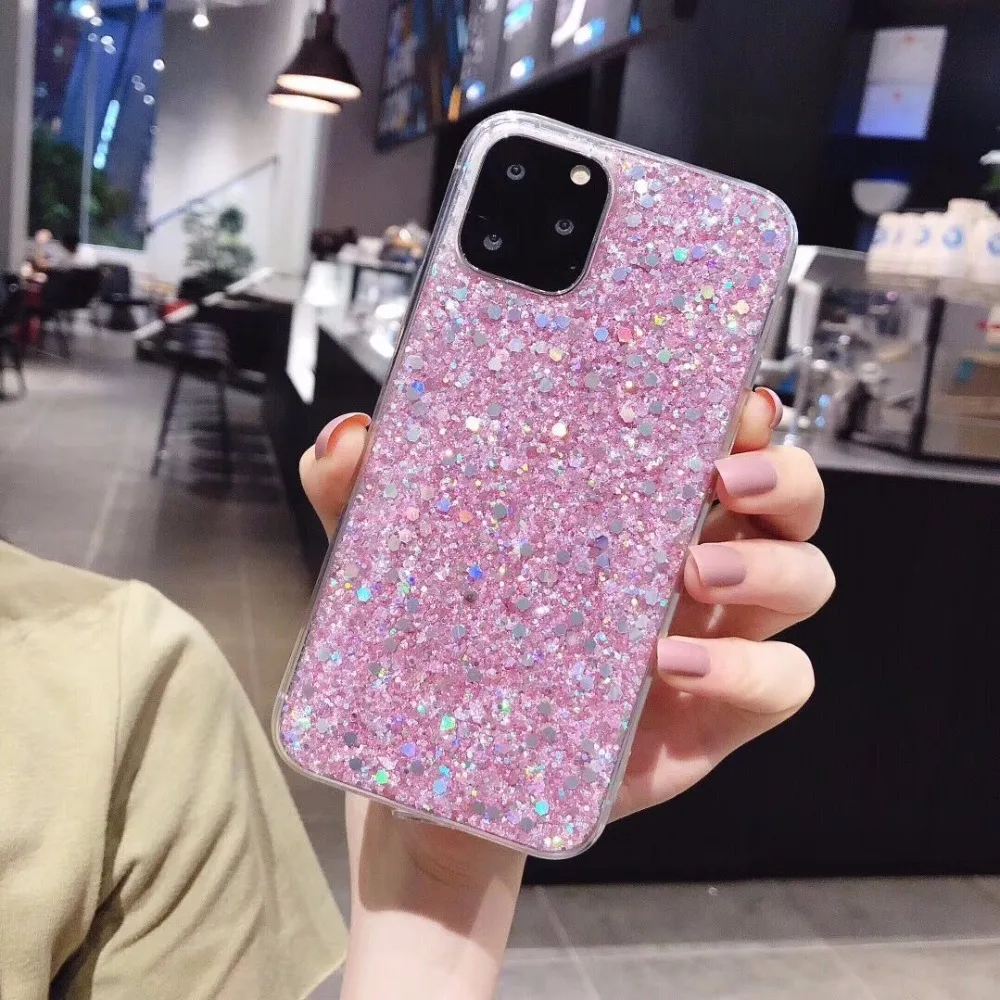 Блестящий блестящий чехол для телефона с блестками для iphone 11, 11Pro, Max, XS, Max, XR, X, 6, 6 S, 7, 8 Plus, цветной блестящий чехол s