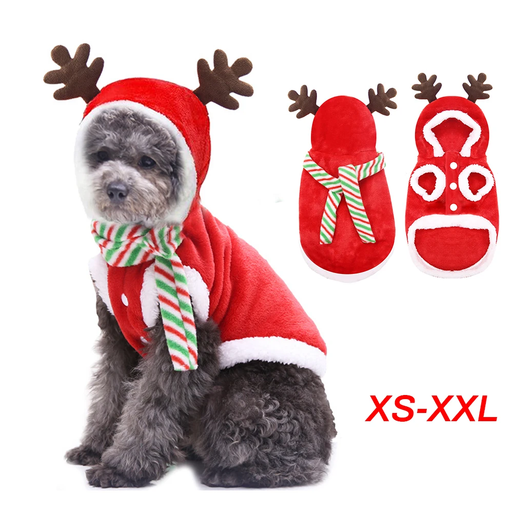 Теплое пальто для собак щенков Рождественская одежда с шарфом маленьких средних