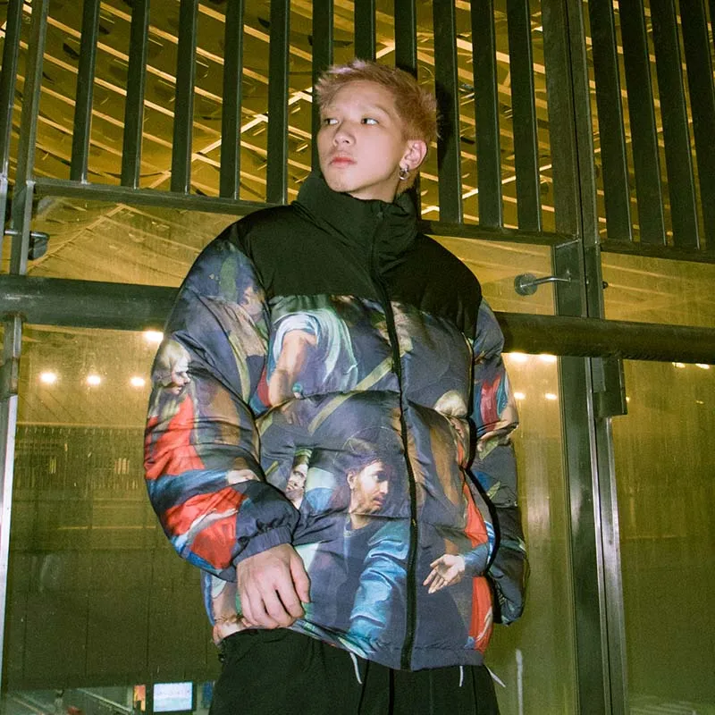 

20AW Colour Block Parkas men's winter coat Harajuku loose thick jacket Loose parkas bubble jacket RMB-9091-4